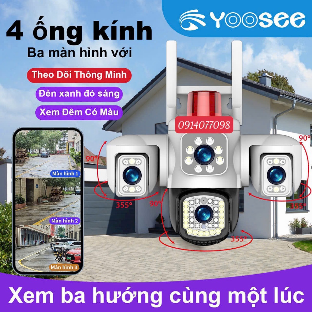 Camera 3 MẮT KÉP Ngoài Trời Yoosee 8MP - Kết nối WIfi nhanh chóng - Xem 3 màn hình cùng lúc - Bảo hà