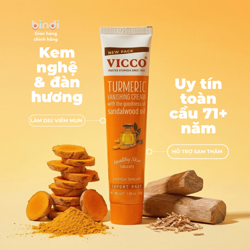 Kem Chấm Mụn Nghệ Đàn Hương Vicco giảm mụn & thâm - Cải thiện sắc tố cho da 15g & 30g