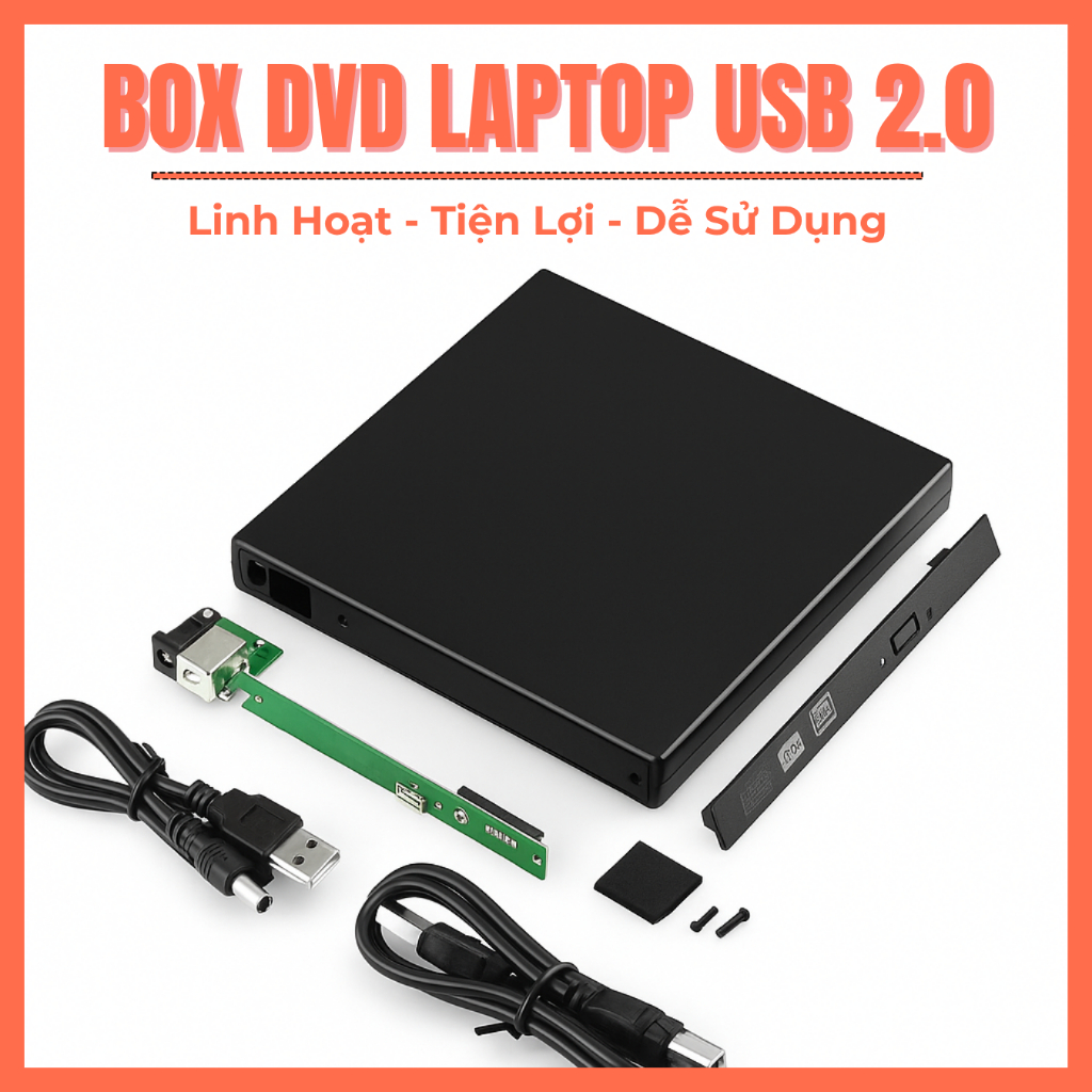 Box Ổ Đĩa DVD Gắn Ngoài USB 2.0 SATA 12.7mm/9.5mm – Tận Dụng Ổ DVD – Dùng Cho Laptop, PC