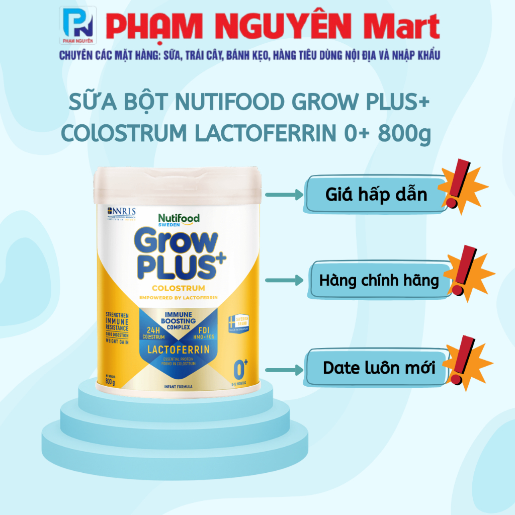 SỮA BỘT NUTIFOOD GROW PLUS+ COlOSTRUM LACTOFERRIN 800g (Phạm Nguyên Mart phân phối độc quyền Nutifoo