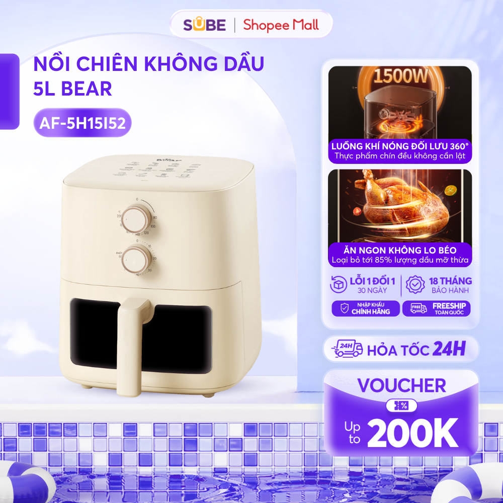 Nồi Chiên Không Dầu Bear 5L Lò Nướng Nồi Chiên Hơi Nước Nồi Chiên Lò Chiên Không Dầu Hấp Nướng Bánh 
