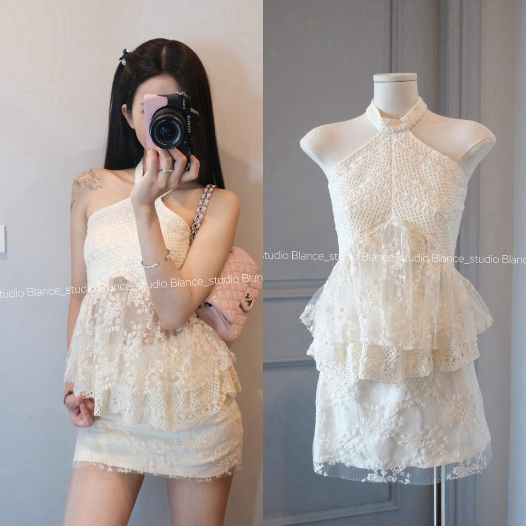 BLANCE STUDIO / Set áo yếm và chân váy ren xoè