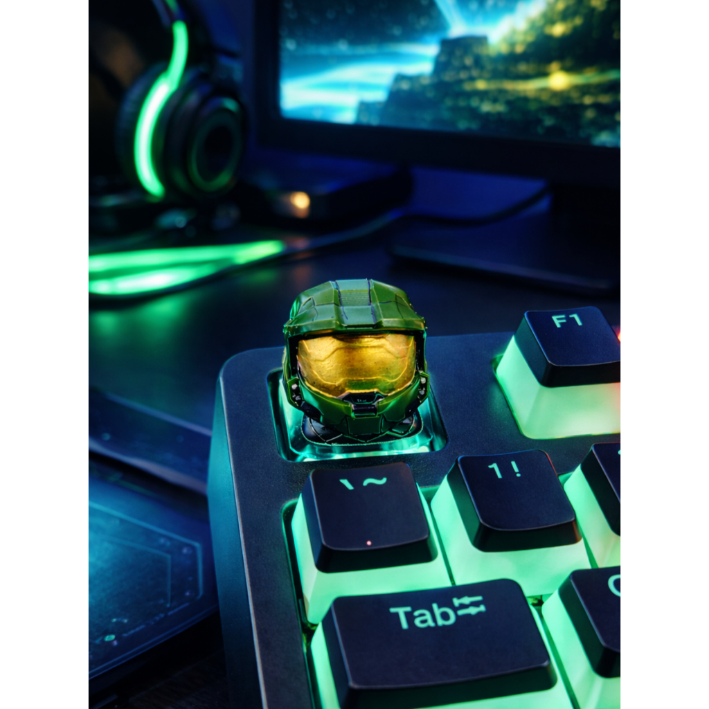 Artisan Keycap Master Chief Helmet – Sci-Fi Gaming Keycap Handmade, Cherry MX Compatible