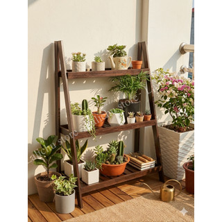 Kệ Để Cây 3 Tầng Bằng Gỗ Kèm Thanh Treo Kệ Decor Ban Công Phòng Khách
