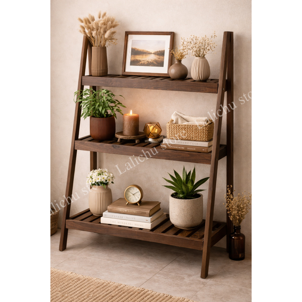 Kệ Để Cây 3 Tầng Bằng Gỗ Kèm Thanh Treo Kệ Decor Ban Công Phòng Khách