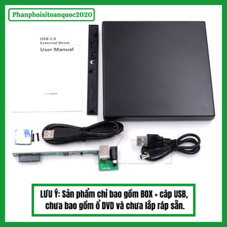 Box Ổ Đĩa DVD Gắn Ngoài USB 2.0 SATA 12.7mm/9.5mm – Dùng Cho Laptop, PC (Sản Phẩm Chỉ Là Box)
