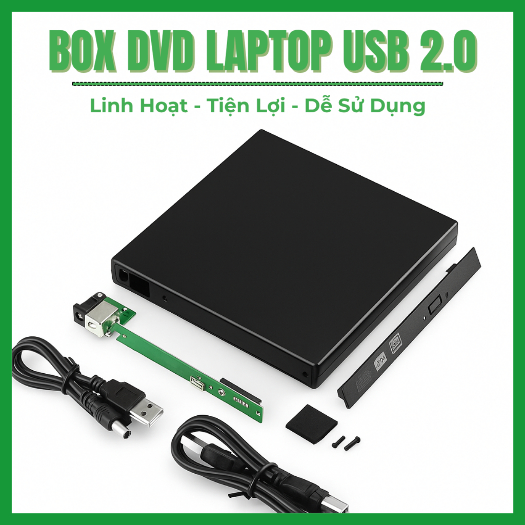 Box Ổ Đĩa DVD Gắn Ngoài USB 2.0 SATA 12.7mm/9.5mm – Dùng Cho Laptop, PC (Sản Phẩm Chỉ Là Box)