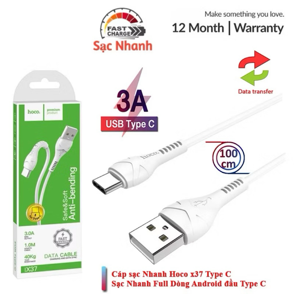 Cáp sạc Hoco type C x37 bảo hành 12 tháng