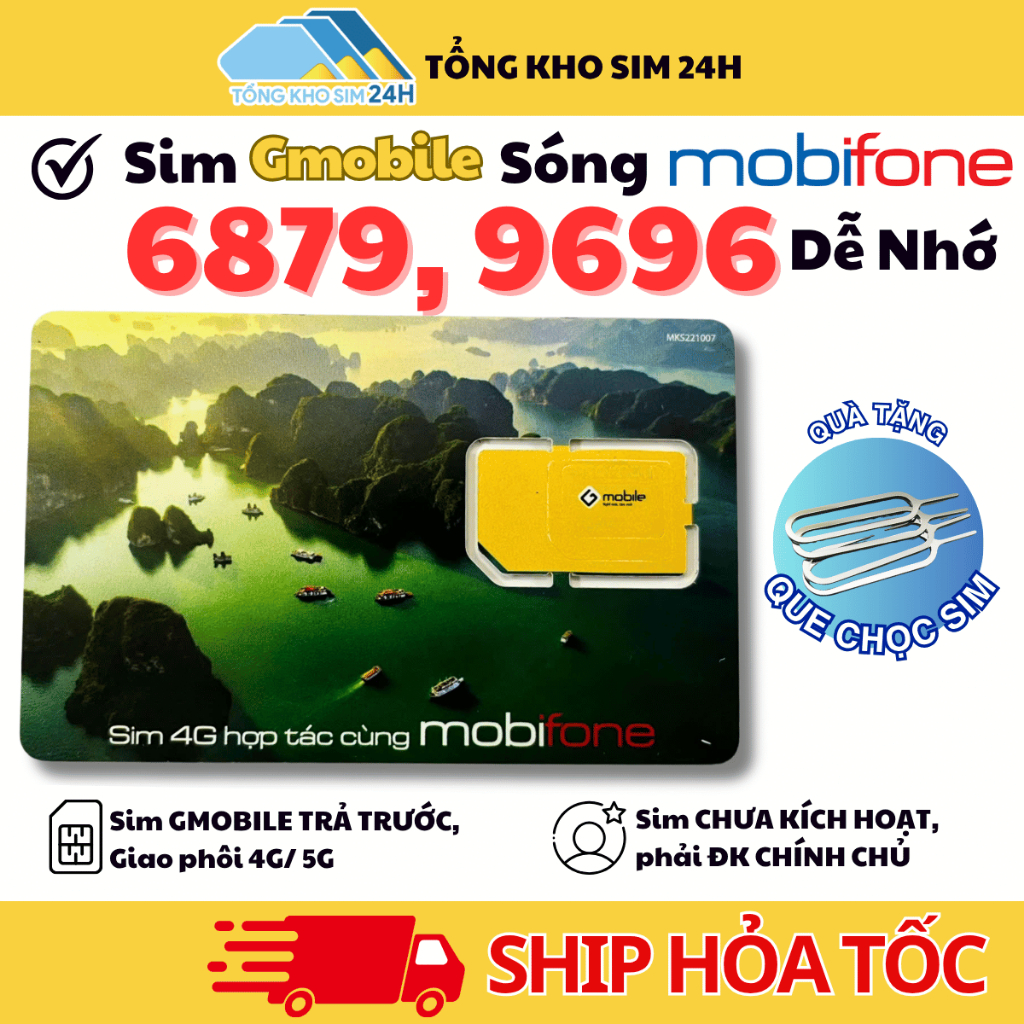 Sim Số Đẹp Gmobile Sóng Mobifone Mạnh 6879, 9696 Kèm Gói 4G 1Gb/Ngày Nghe Gọi Free ĐKCC tại nhà