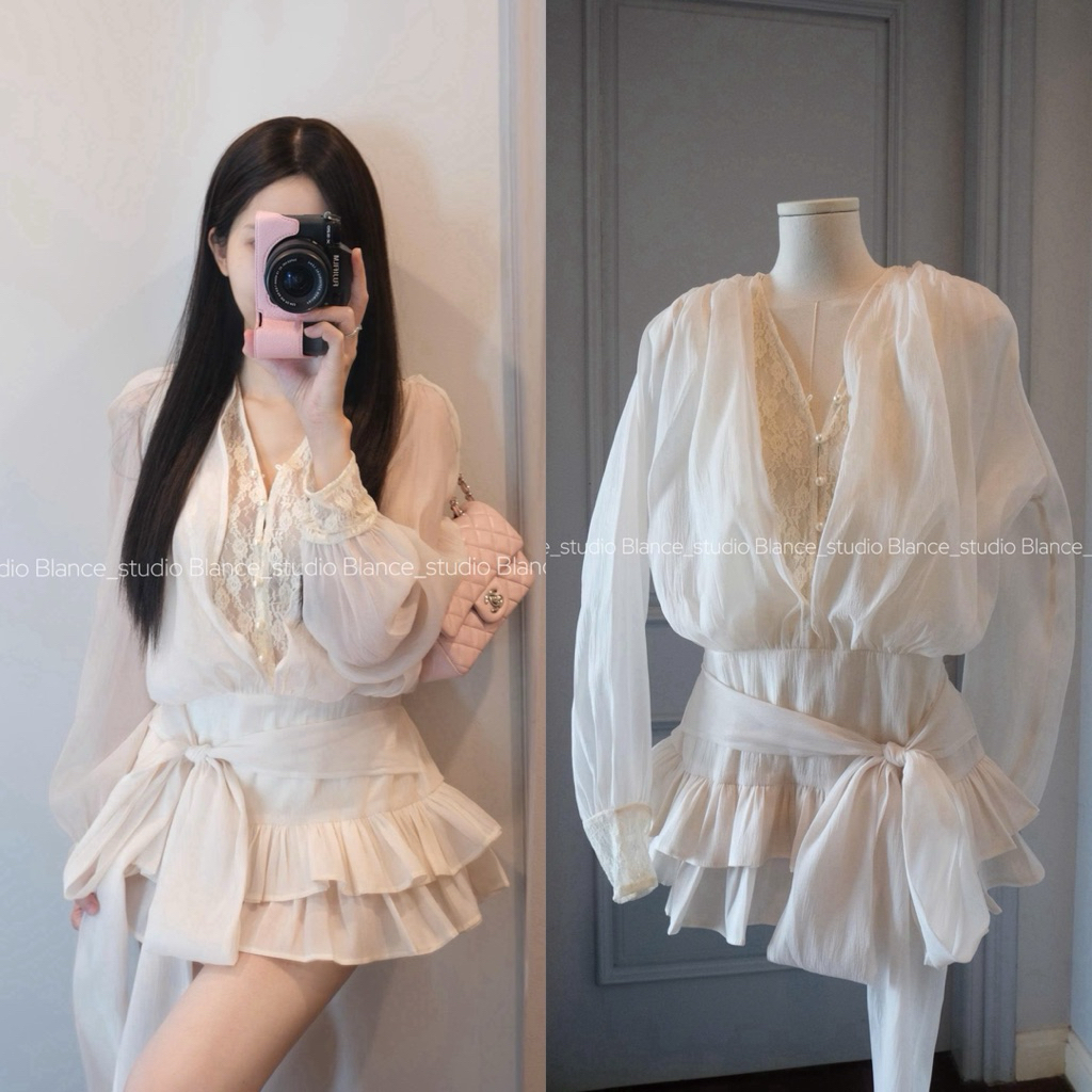 BLANCE STUDIO / Set váy ren phối voan kèm quần không ngứa siêu mát QCCC