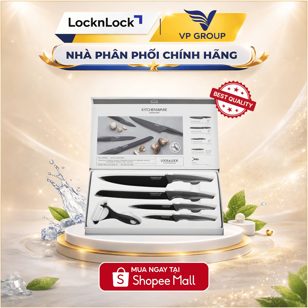 Bộ dao nhà bếp 5 món COOKPLUS LocknLock (Dao: 4 cái ; Dụng cụ gọt vỏ trái cây: 1 cái), màu đen - CKK