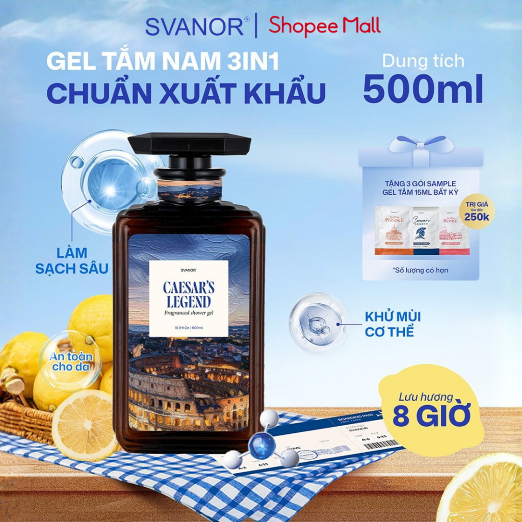 Sữa Tắm Gội Nam 3 In 1 Hương Nước Hoa Svanor Caesar's Legend 500ml Nam Tính, Lịch Lãm, Sang Trọng