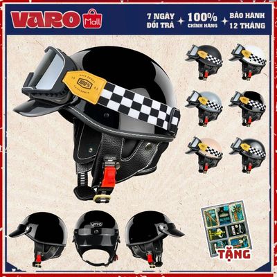 Nón Bảo Hiểm VARO Vintage Retro Nửa Đầu – Phong Cách Cổ Điển Cafe Racer – Freesize 54–59cm