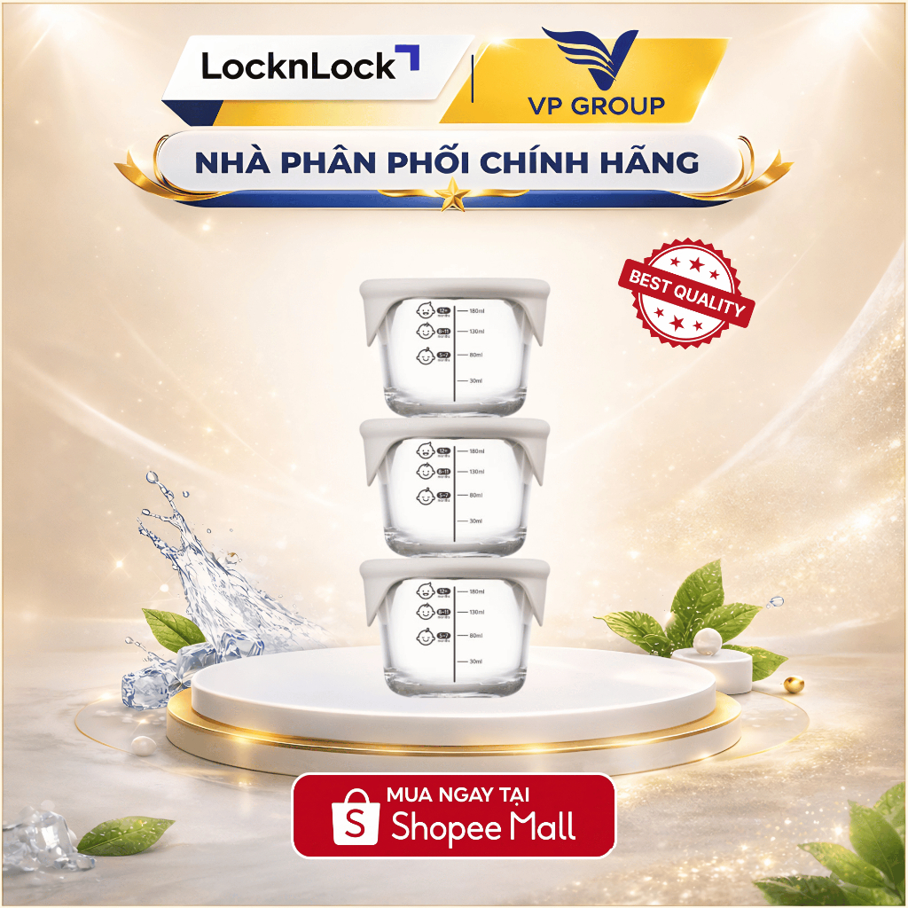 Hộp đựng thức ăn cho bé Lock&Lock có vạch chia 230ml*3 hộp - Nắp màu xám, silicone màu hồng nhạt - L