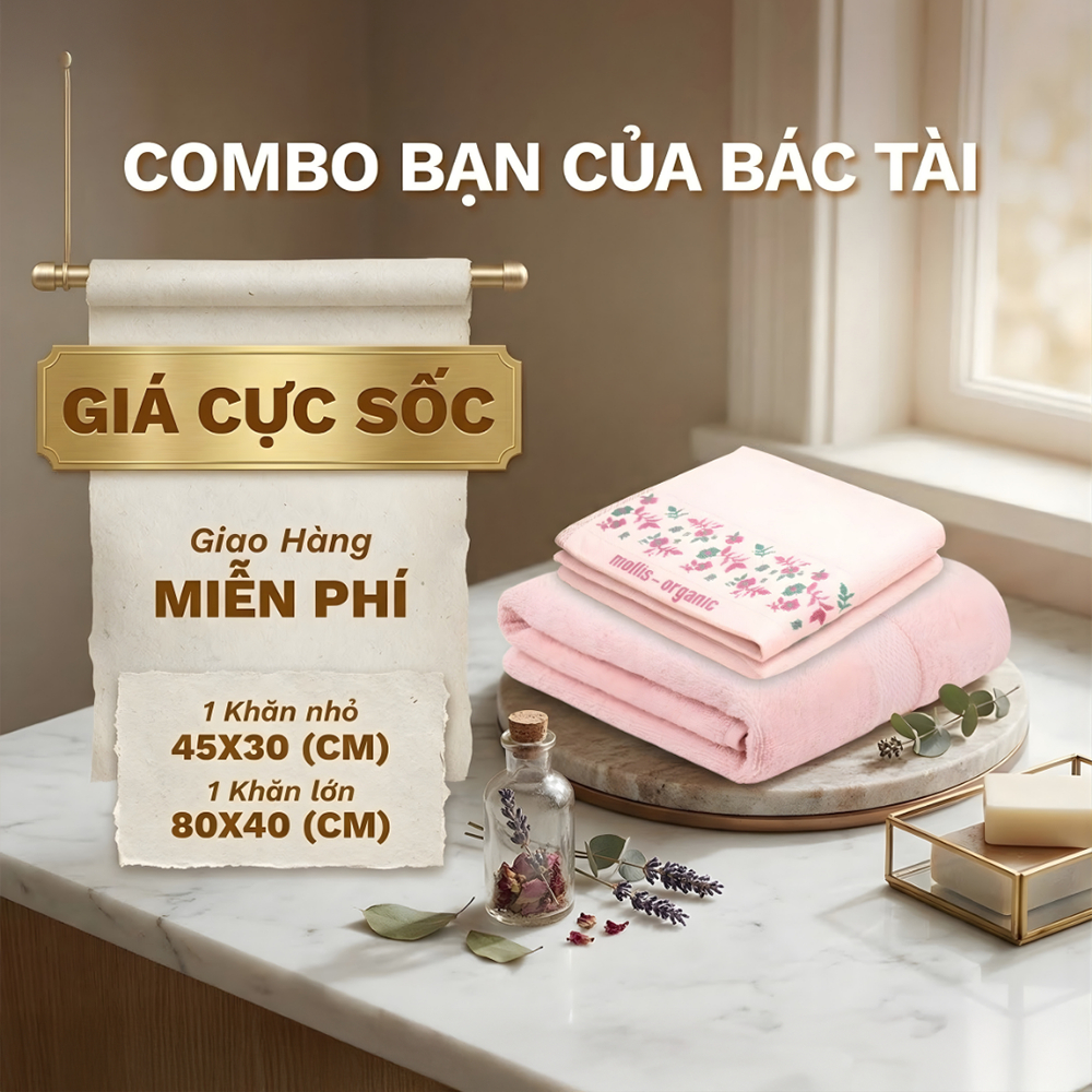 COMBO 1 KHĂN TAY KHĂN TAY MOLLIS ORGANIC HM1P & 1 KHĂN MẶT COTTON XUẤT HÀN