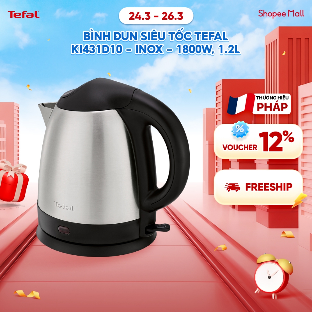 Bình đun siêu tốc Tefal KI431D10 - inox - 1800W, 1.2L