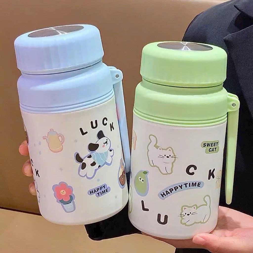 XẢ LỖ LỘN XỘN Bình nước giữ nhiệt 2 lớp họa tiết Lucky 1000ml có lõi lọc trà và quai xách giữ nhi