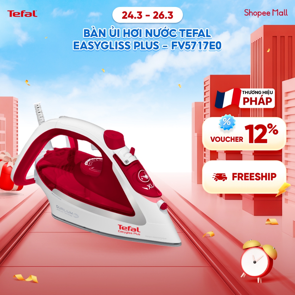 Bàn ủi hơi nước Tefal FV5717E0 - 2500W, Dung lượng 270ml, Màu trắng đỏ