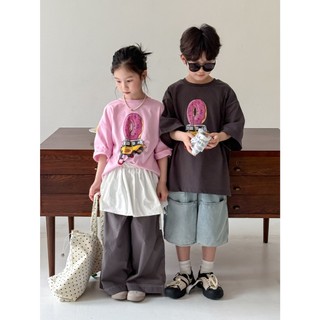 Áo thun cotton dáng rộng họa tiết hoạt hình cho bé trai bé gái