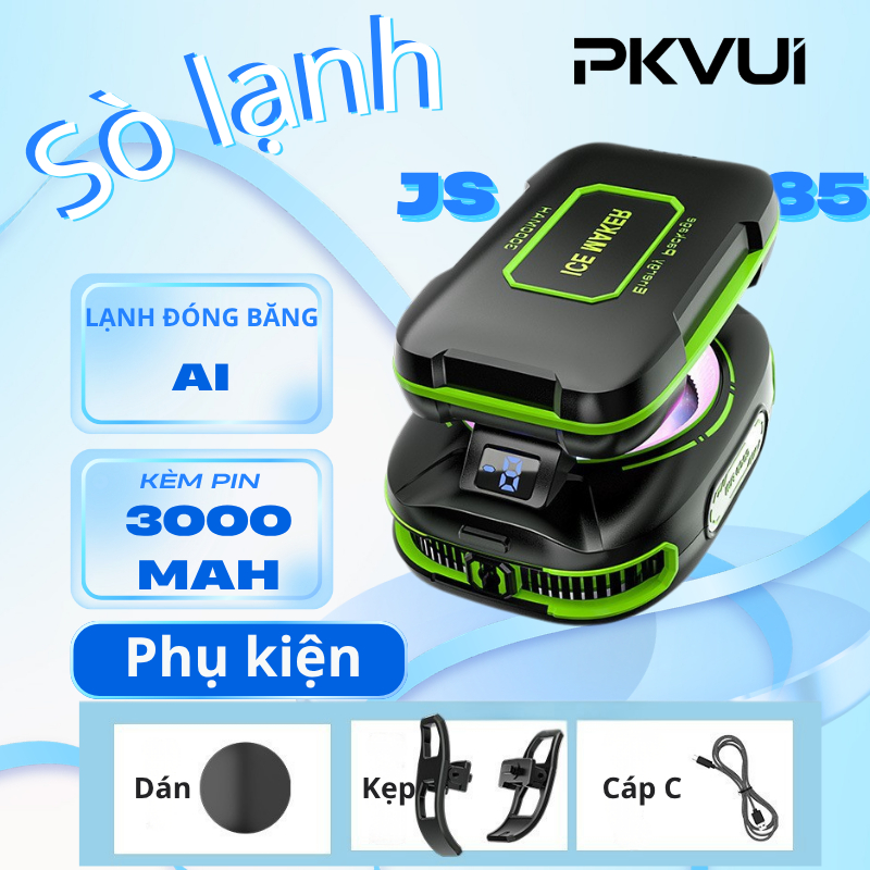 Sò lạnh tản nhiệt kèm pin sạc dự phòng 3000mah JS85 có tính năng AI không cần phải cắm sạc