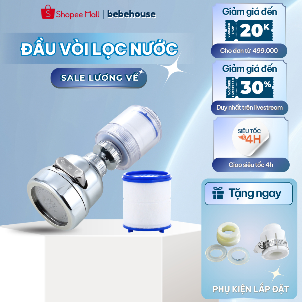 Bộ Lọc Nước, Đầu Vòi Lọc Nước Kèm Tăng Áp Tặng Đầu Nối HT020 BEBEHOUSE