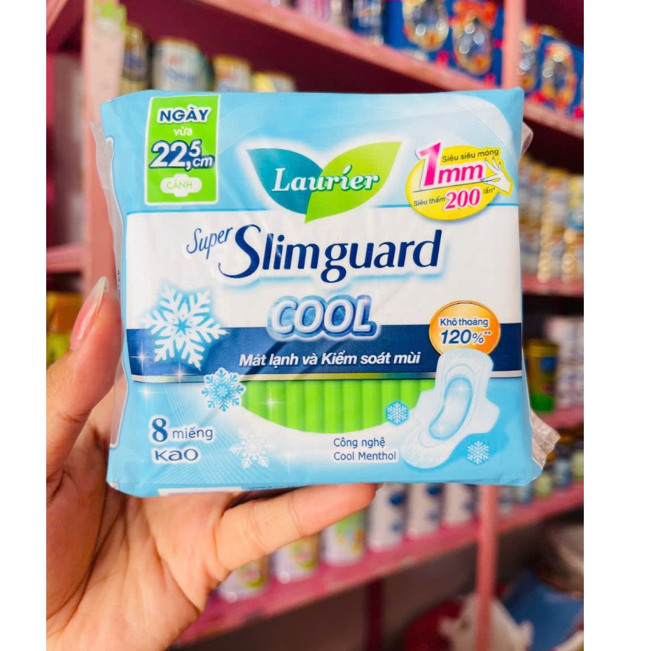 BĂNG VỆ SINH LAURIER SUPER SLIMGUARD COOL NGÀY 22.5CM 8 MIẾNG