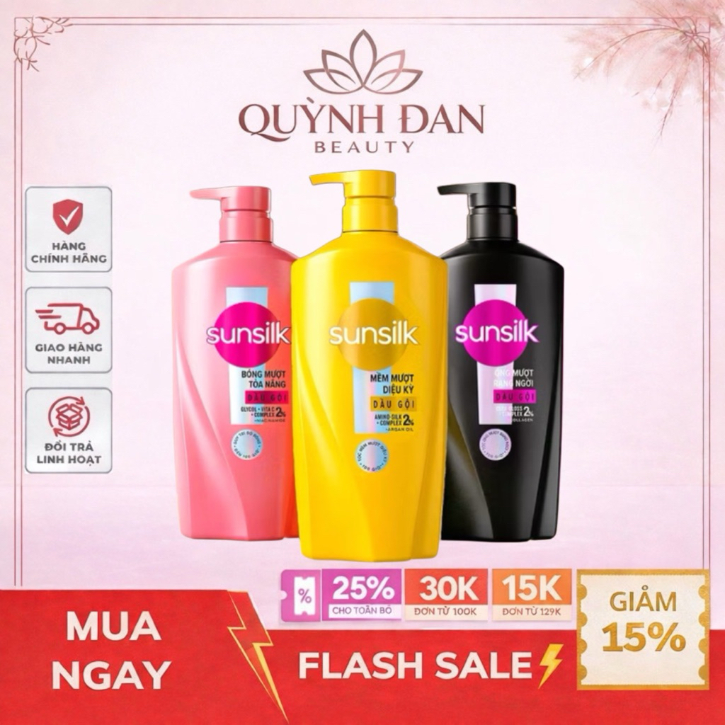 Dầu gội Sunsilk cho tóc Mượt 100h (Bóng mướt-Luminous UV / Đen óng-Glossy Black / Mềm mượt-Silky Smooth) 850g