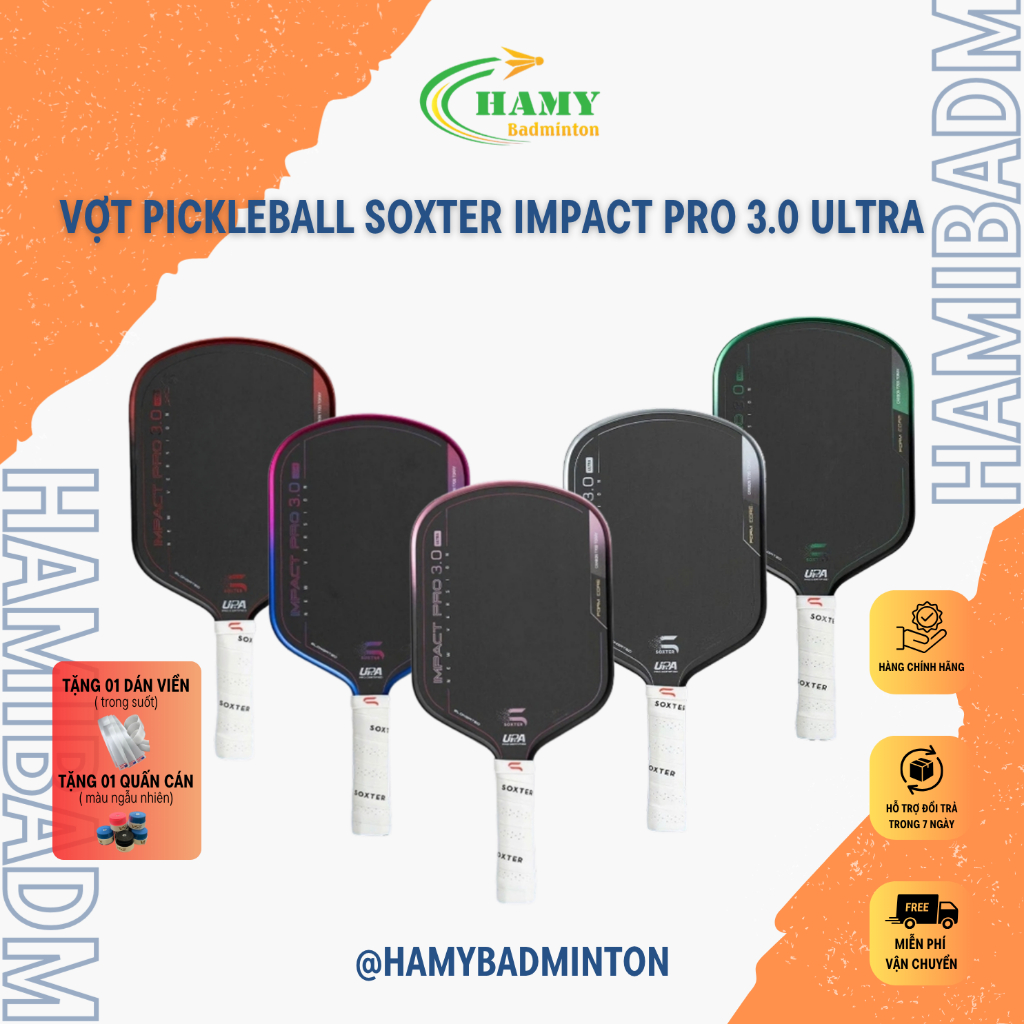 Vợt Pickleball Soxter Impact pro 3.0 Ultra-16mm lõi foam trợ lực tốt,tăng khả năng tấn công,mặt carb
