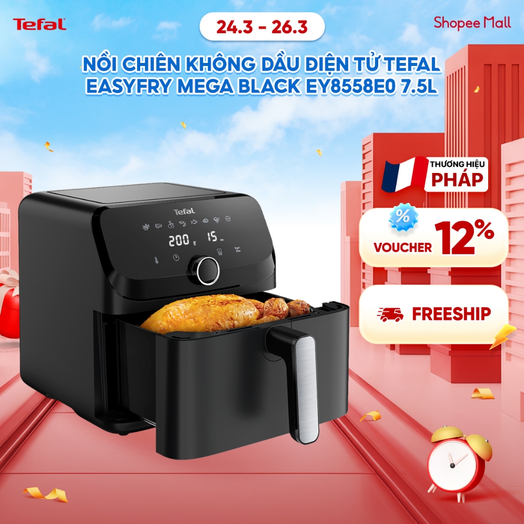 Nồi chiên không dầu điện tử Tefal EasyFry Mega Black EY8558E0 7.5L