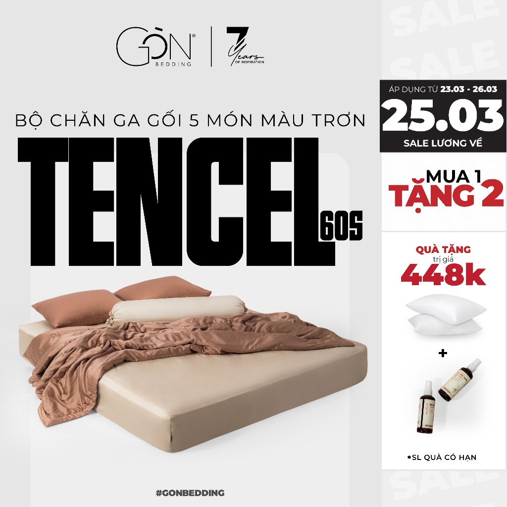 [BST Rực Rỡ] Bộ Chăn Ga Gối 5 Món Gòn Bedding Lụa Tencel 60s Cao Cấp Màu Trơn 1m6x2m - 1m8x2m (Dành 