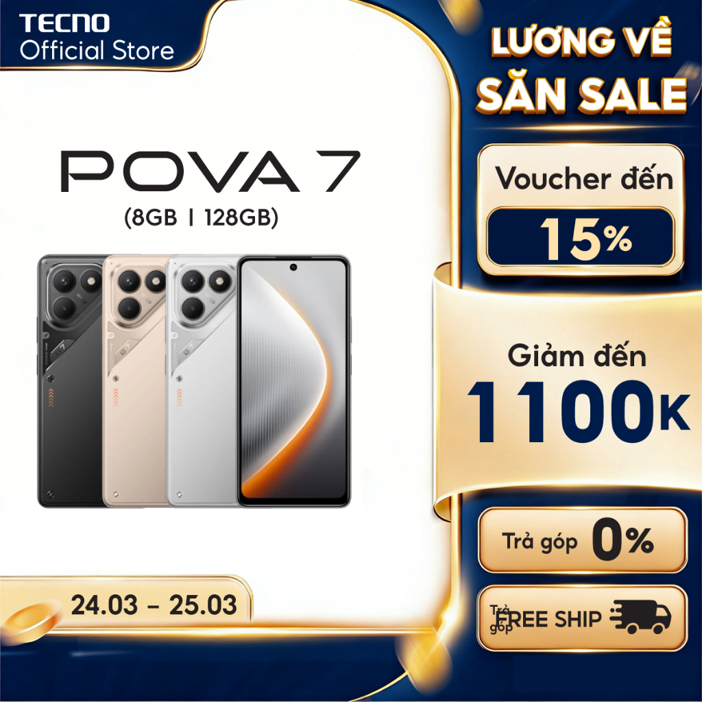 Điện thoại Tecno Pova 7 8/128GB | Siêu Pin 7000mAh | Sạc Nhanh 45W | Màn Hình 6.78" FHD+ 120Hz | Chính hãng