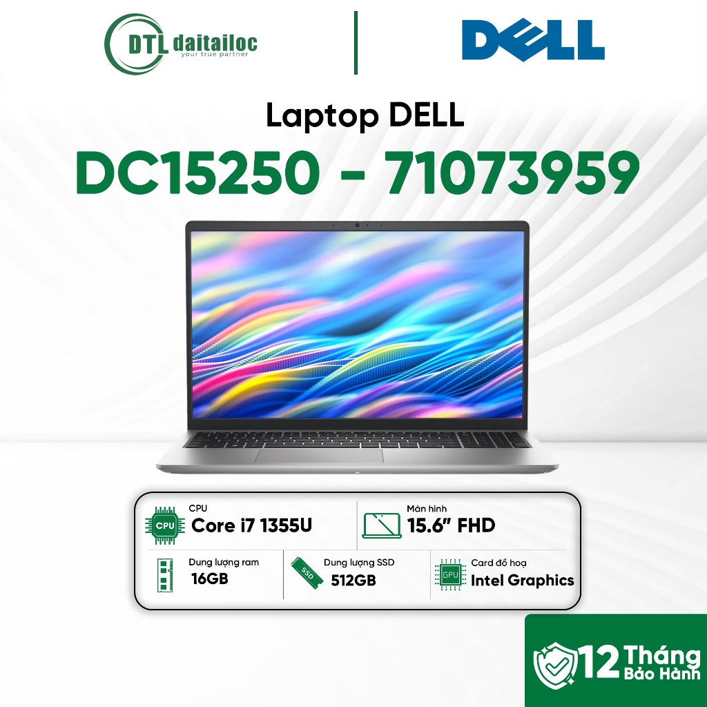 Laptop Dell DC15250 71073959 I7-1355U 16G SSD 512GB 15.6 FHD WIN 11 OFFICE HS 24 OFFICE 365 BẠC (NK)