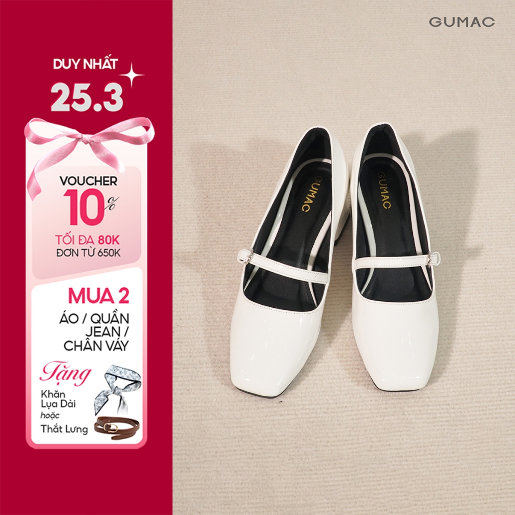 Giày cao gót nữ GUMAC phối khóa quai ngang đế bằng thoải mái GF04057