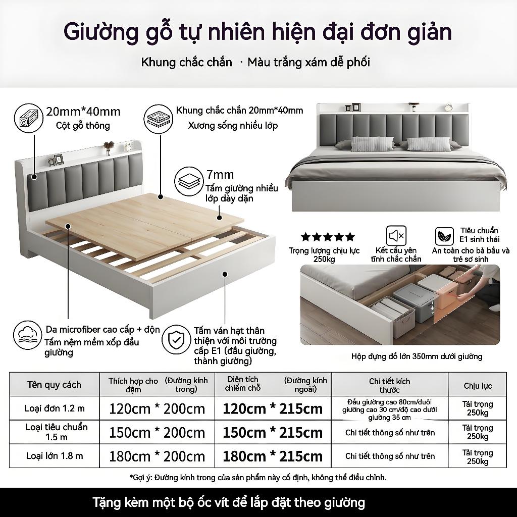 MY Giường gỗ ngăn chứa lót đệm êm ái vận hành êm ái Phù hợp cho phòng ngủ có nhiều màu sắc | BigBuy360 - bigbuy360.vn