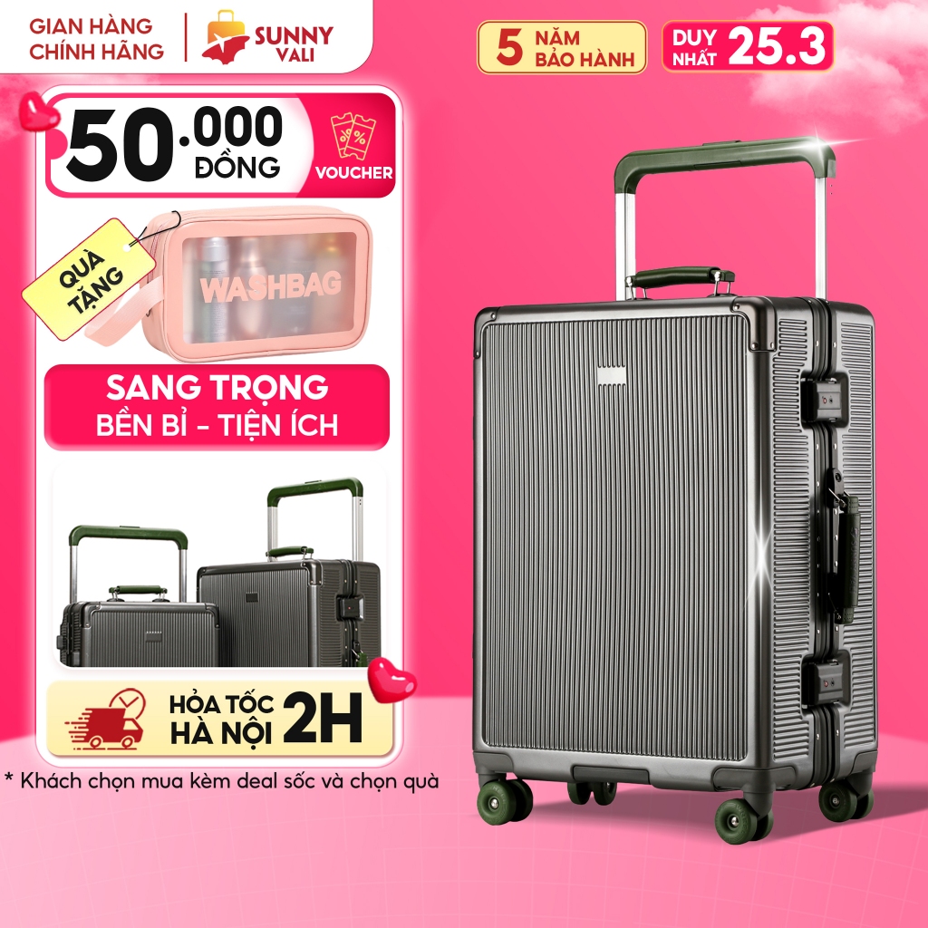 Vali khung nhôm du lịch SUNNY MIRA - vali size 25/21 inch xách tay/kí gửi chắc chắn nhựa PC