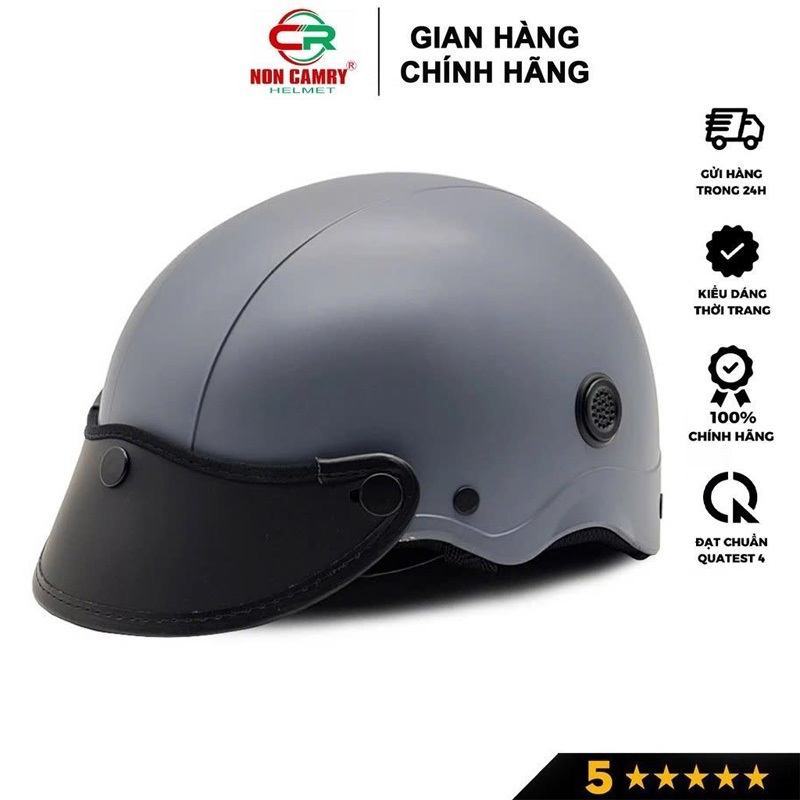 Mũ bảo hiểm 1/2 thời trang CR HELMET, màu xám xi măng trẻ trung, có lỗ thông gió, freesize (55-58cm)