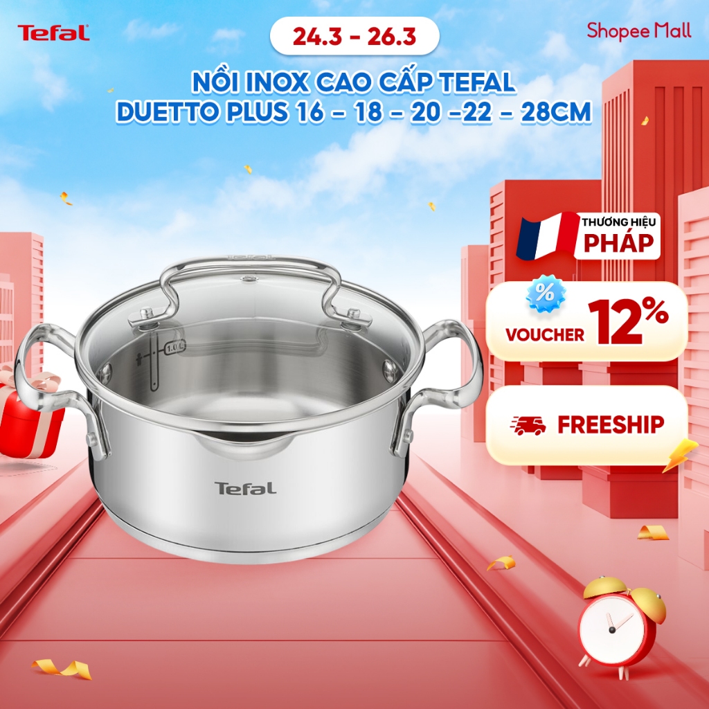Nồi/ quánh Inox đáy từ Tefal Duetto Plus cao cấp (16cm/18cm/20cm/22cm/24cm/28cm)