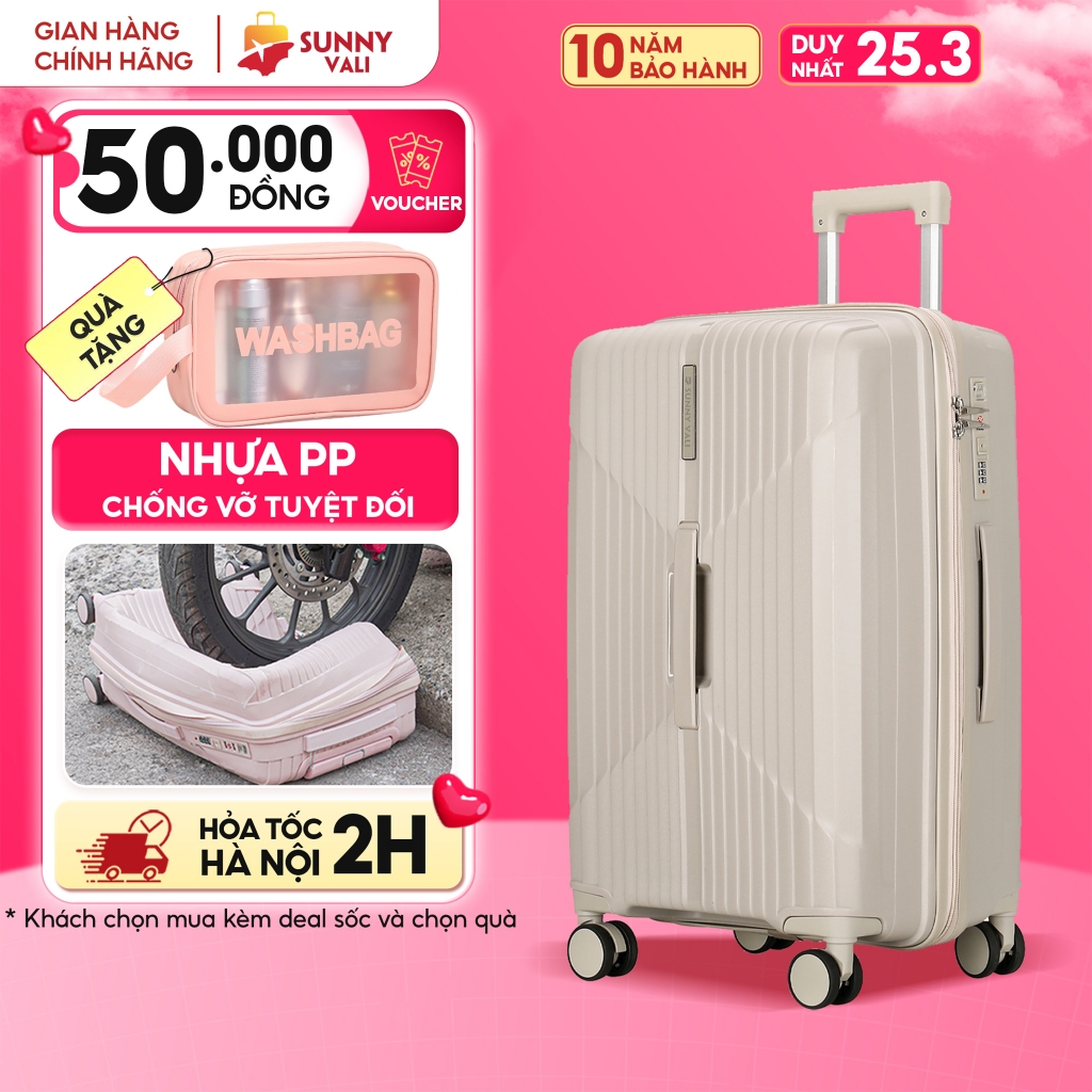 Vali kéo du lịch thời trang SUNNY SV15/CHOCO tích hợp nhiều tính năng (size 20/24/28)
