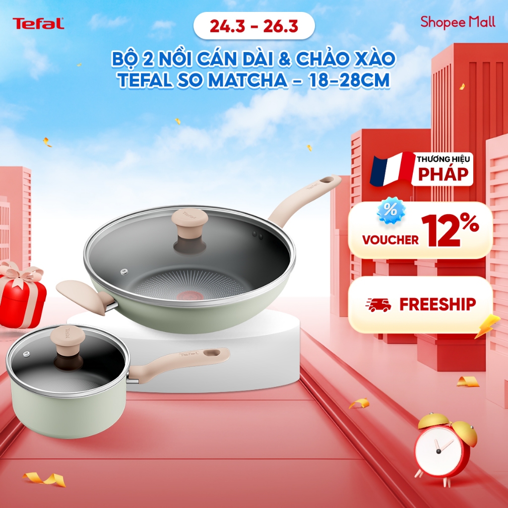 Bộ 2 nồi cán dài & chảo xào Tefal So Matcha - 18-30cm