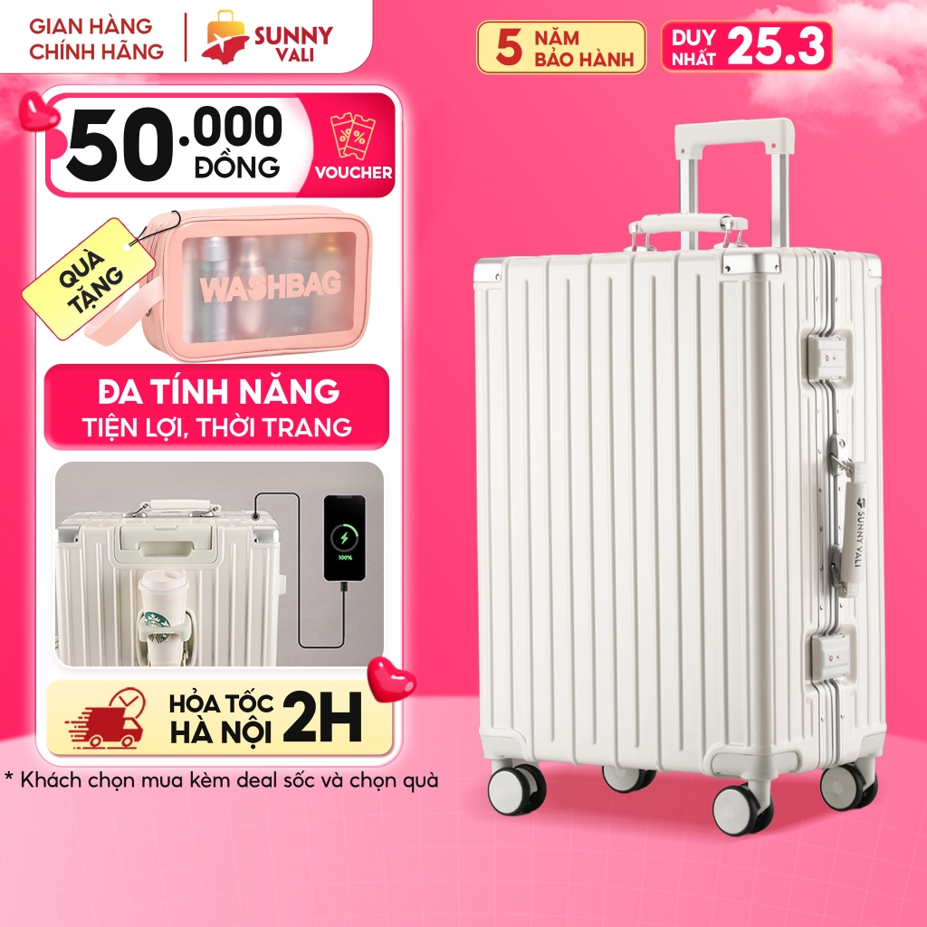 Vali du lịch SUNNY LUMI LM01/RAYMOND CAO CẤP- Vali nhựa PC + ABS khung nhôm xách tay, kí gửi 20/24 và 28 inch