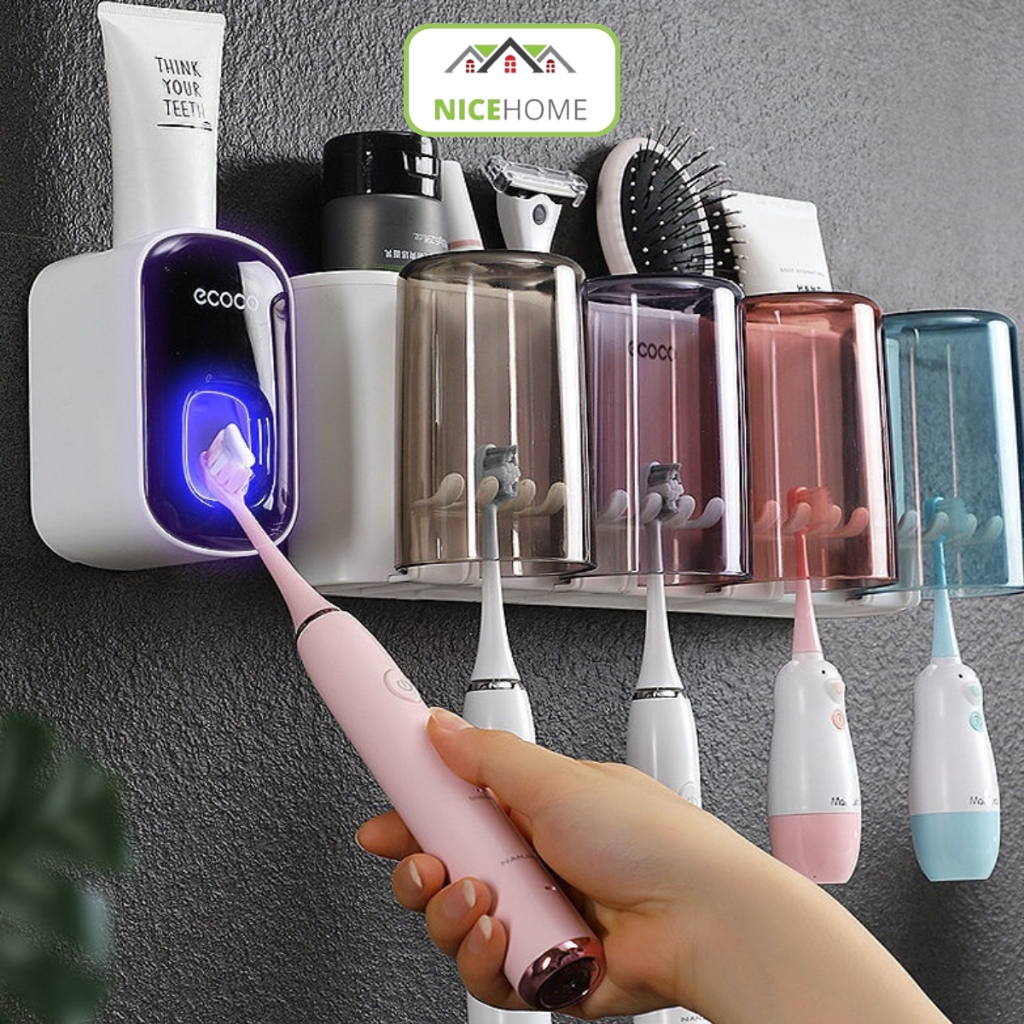 Giá Để Bàn Chải Đánh Răng Kèm 2 Cốc 3 Cốc 4 Cốc Kệ Đánh Răng ECOCO Cao Cấp Không Cần Khoan Tường