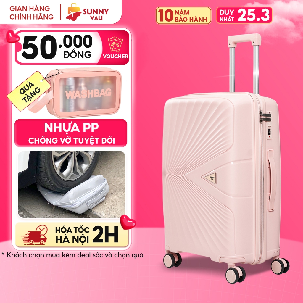 Vali kéo du lịch SUNNY PICA nhựa PP chống vỡ tuyệt đối, vali size 28 24 20 inch xách tay, kí gửi