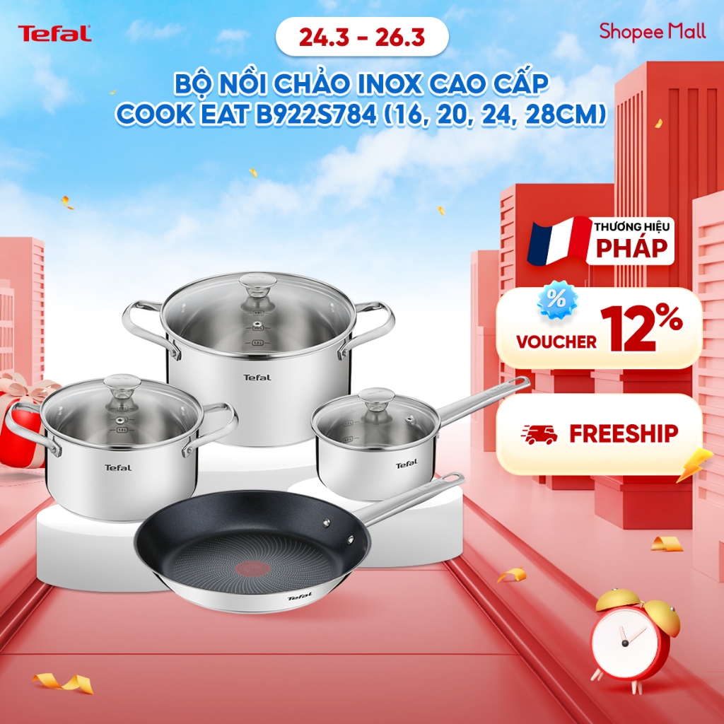 Bộ nồi chảo Inox 18/10 ( 316) cao cấp Cook Eat B922S784 (16, 20, 24, 28cm)