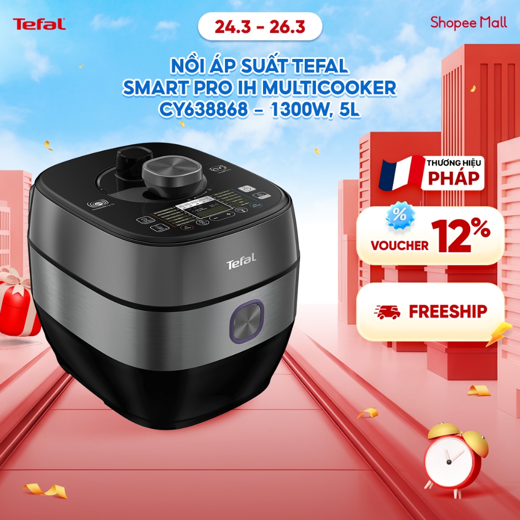 Nồi áp suất điện tử Tefal CY638868 - 5L, Đen - Xám, Công suất 1300W