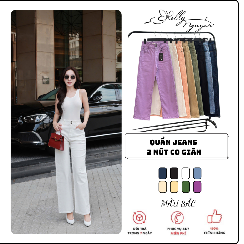 Quần Jeans Suông  Dáng Dài siêu tôn dáng chất liệu cao cấp co giãn tốt Kelly Nguyễn - QJN003