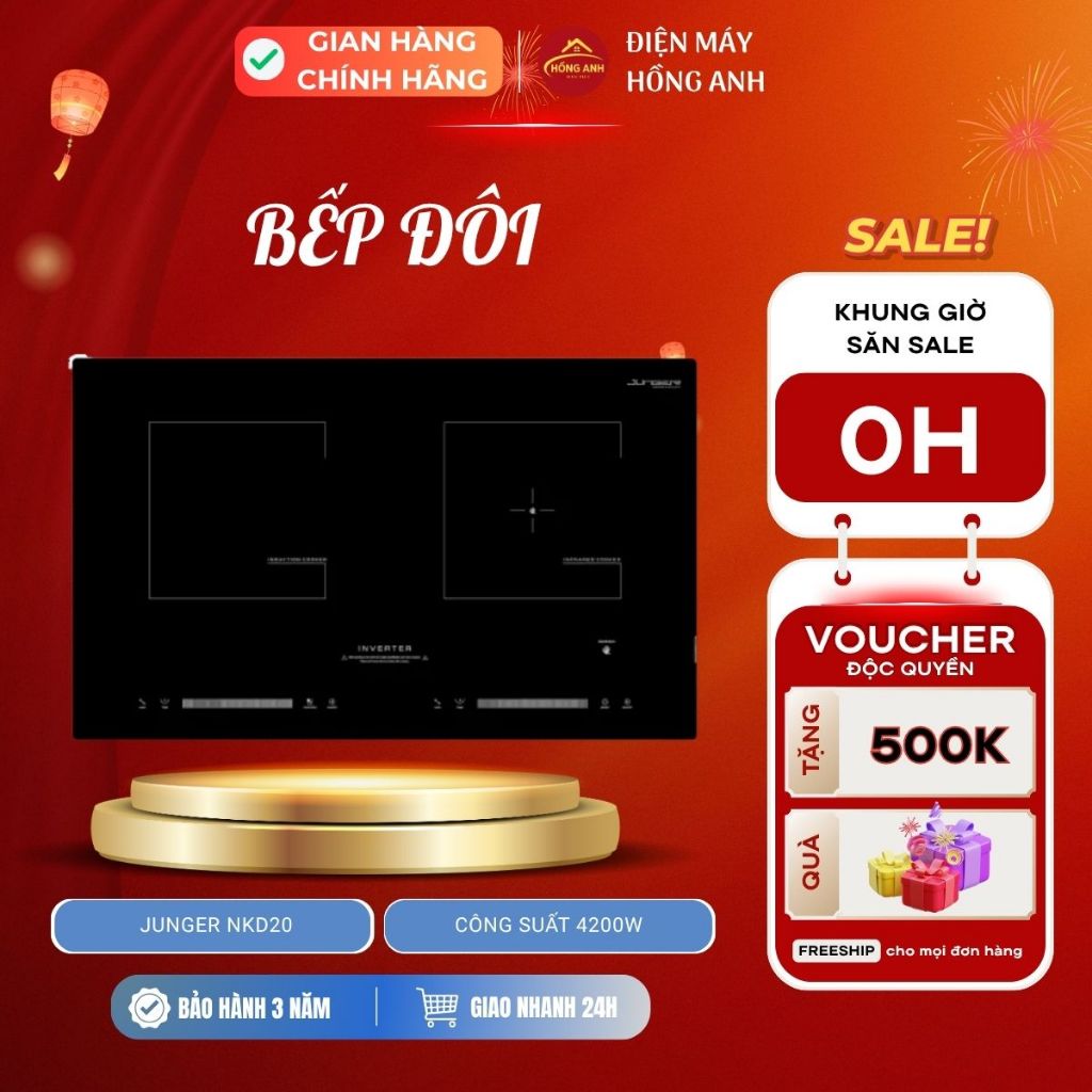Bếp đôi điện từ hồng ngoại Junger NKD20 công suất 4200W, một bên từ một bên hồng ngoại, nấu nhanh