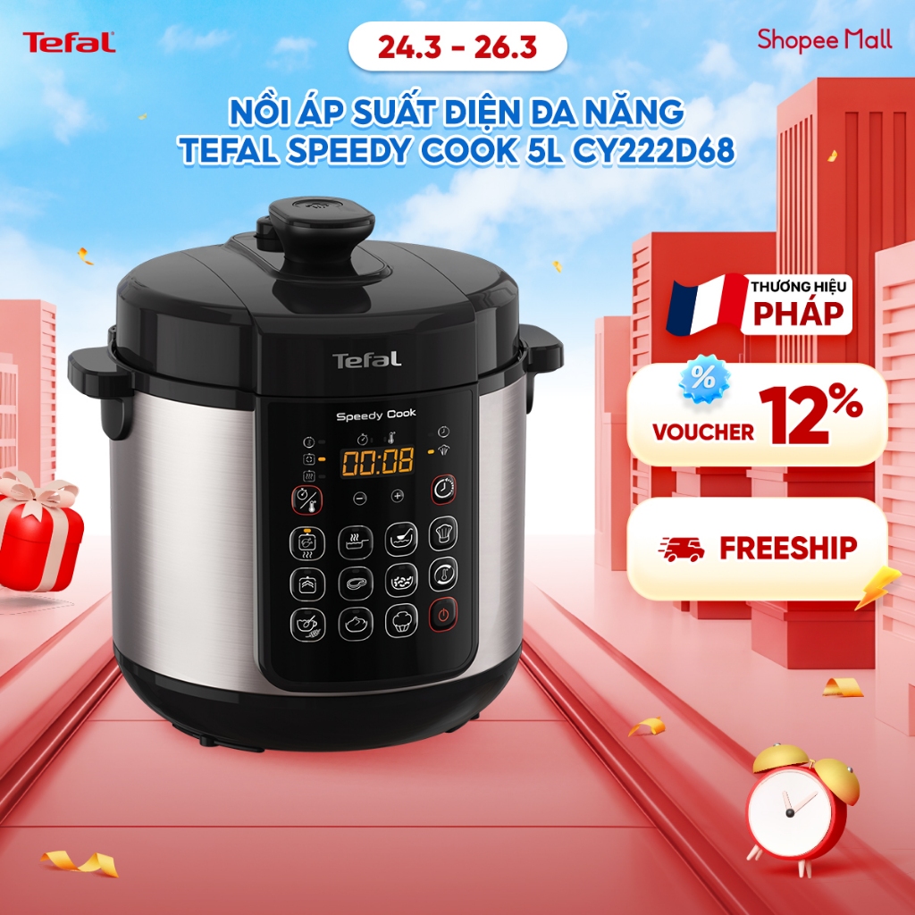 [Mã ELBSJBP06 giảm 12% đơn 500K] Nồi áp suất điện đa năng Tefal Speedy Cook 5L CY222D68