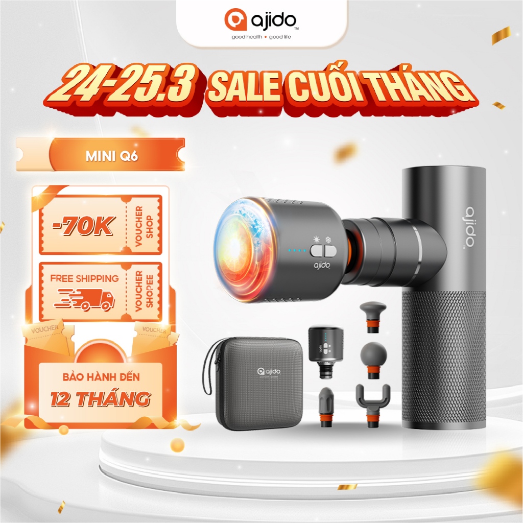 Máy massage mini cầm tay Cao Cấp Ajido MINI Q6 - Mát Xa Chuyên Sâu, Giảm Đau Nhức Cơ, Tích Hợp Đầu Massage Nóng & Lạnh