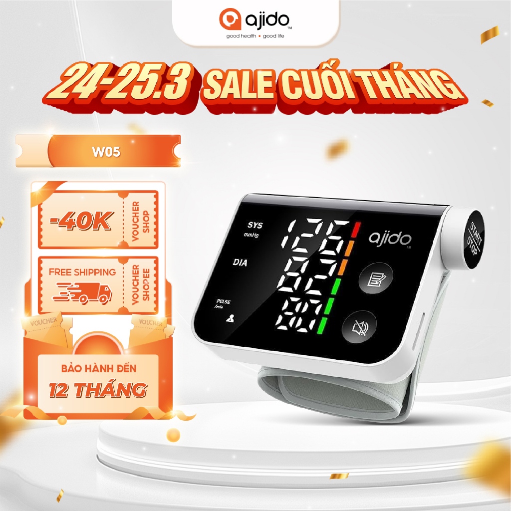 Máy Đo Huyết Áp Tự Động Cổ Tay Ajido W05, Phát Hiện Nhịp Tim Bất Thường, Hỗ Trợ Giọng Nói Tiếng Việt, Màn Hình LCD Lớn