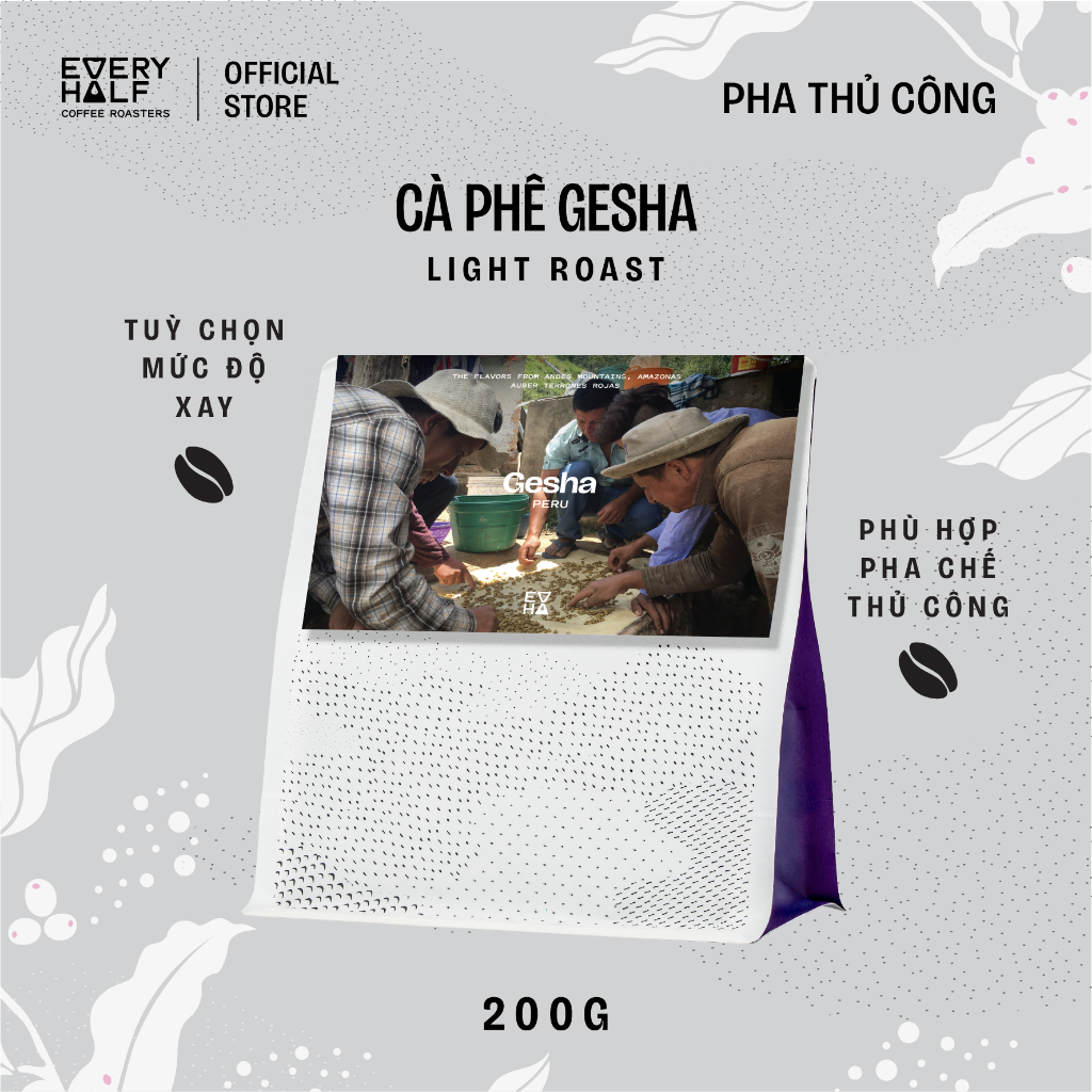 [SẢN PHẨM MỚI] Cà Phê Peru Auber Terrones Gesha Natural Phù Hợp Pha Máy Every Half - Túi 200G